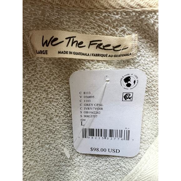 FREE PEOPLE WOMENS SIZE LARGE CAMDEN HENLEY SLOUCHY SWEATSHIRT IVORY NEW - Picture 4 of 15